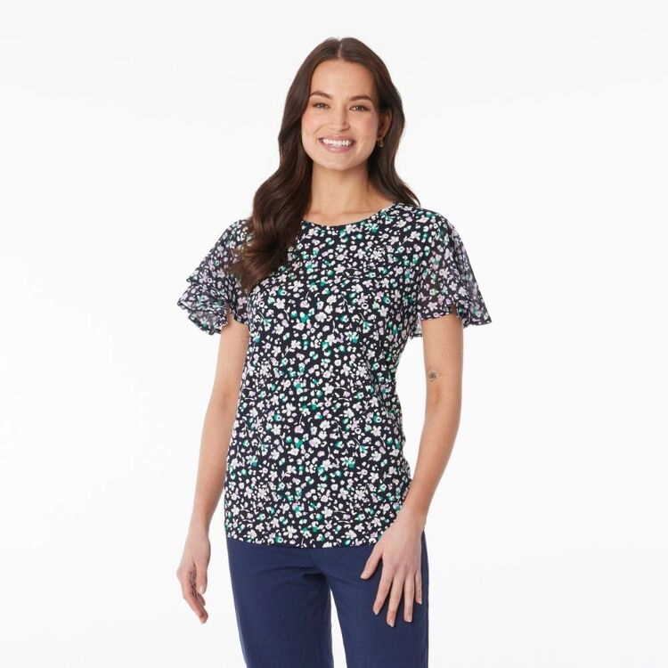 Khoko Smart Women’s Jersey Leopard Floral Top Ink