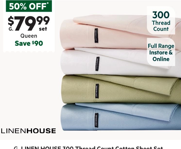 Linen House 300 Thread Count Cotton Sheet Set Linen