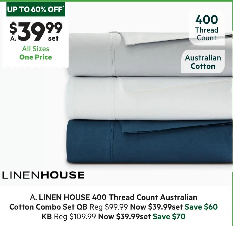 Linen House 400 Thread Count Australian Cotton Combo Set Navy