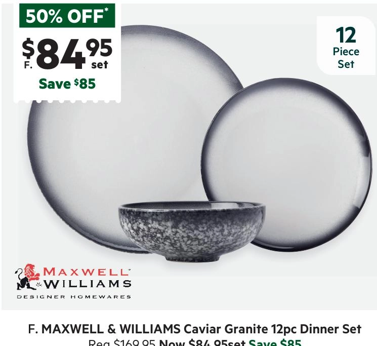 Maxwell & Williams Caviar 12-Piece Dinner Set Granite