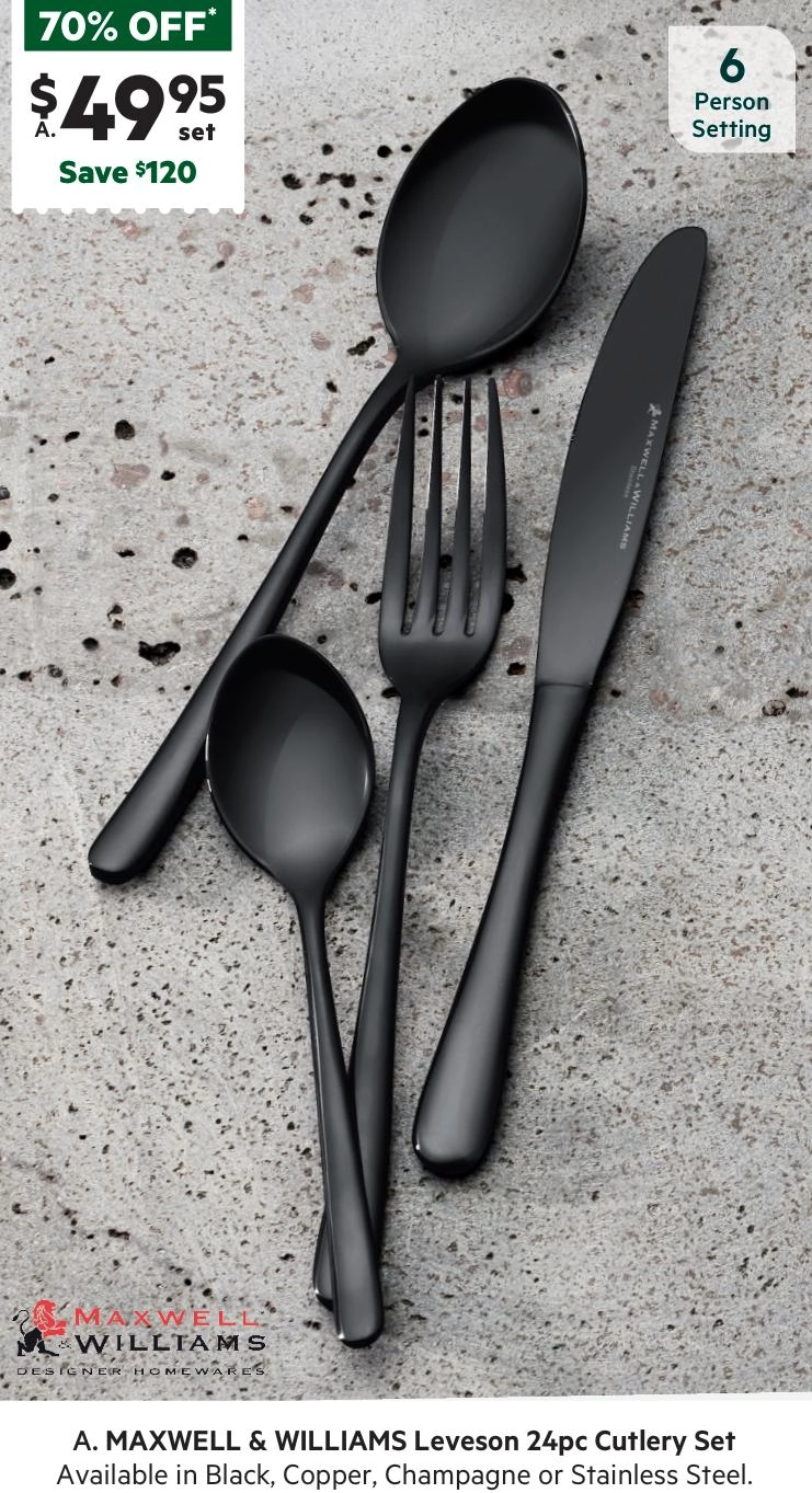 Maxwell & Williams Leveson 24-Piece Cutlery Set Shiny Black