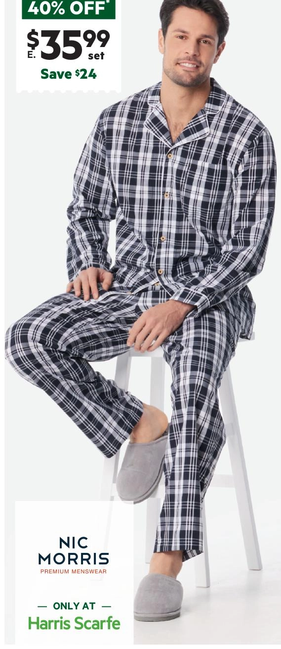 Nic Morris Men's Cotton Poplin Long PJ Set Check