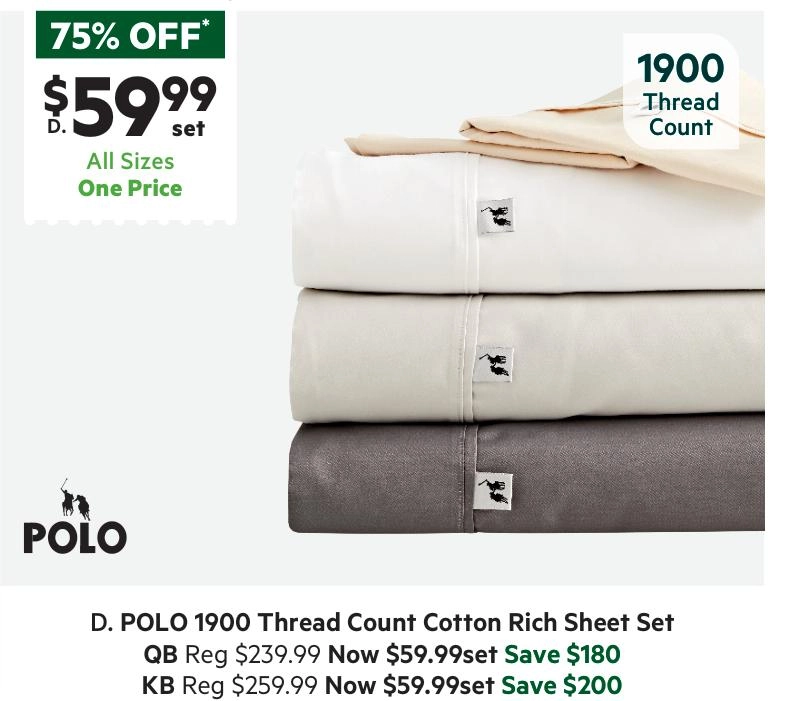 Polo 1900 Thread Count Cotton Rich Sheet Set Linen