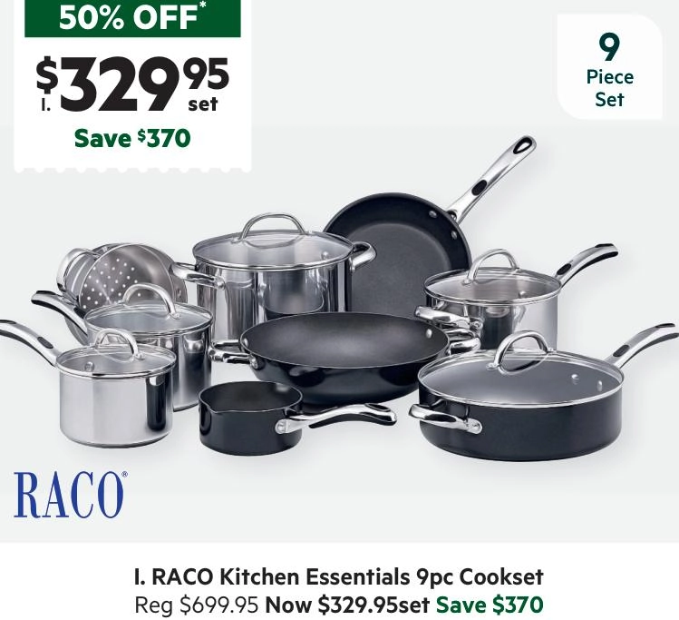 Raco Kitchen Essentials 9-Piece Cookset