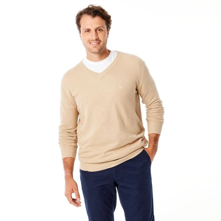 Rag Poets Men's V Neck Pullover Knit Oatmeal