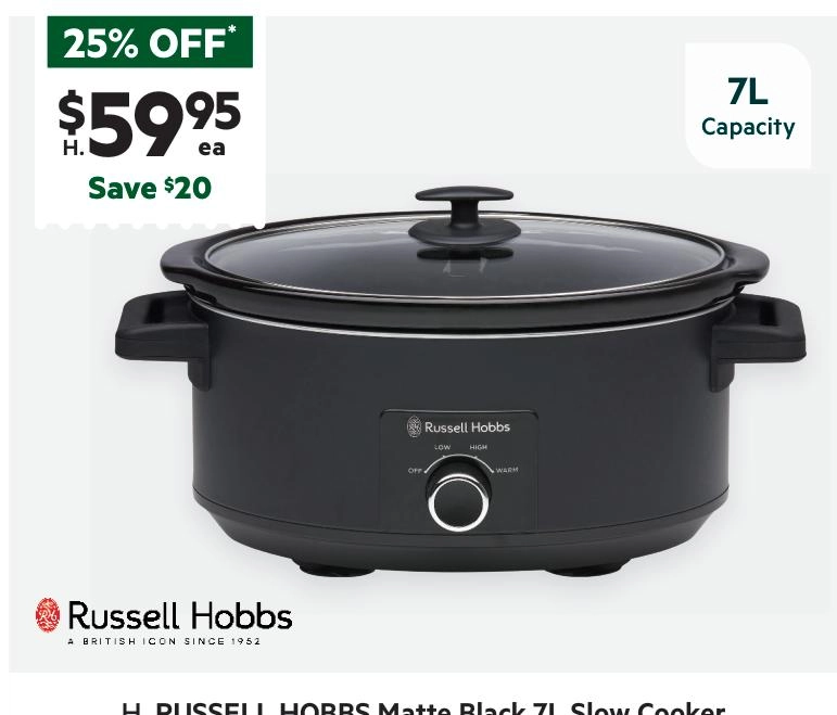 Russell Hobbs 7L Slow Cooker Matte Black RHSC7