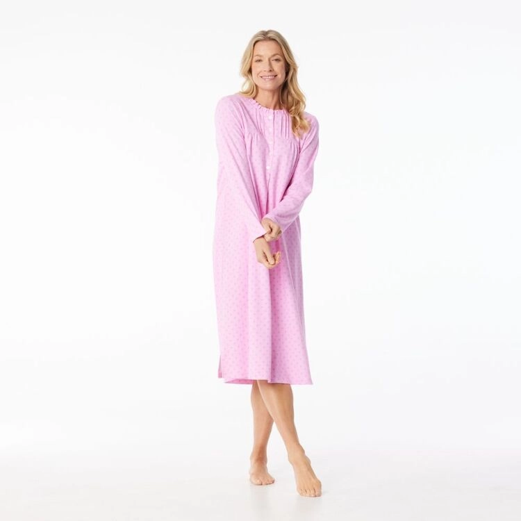 Sash & Rose Women's Cotton Interlock Long Sleeve Nightie Pink