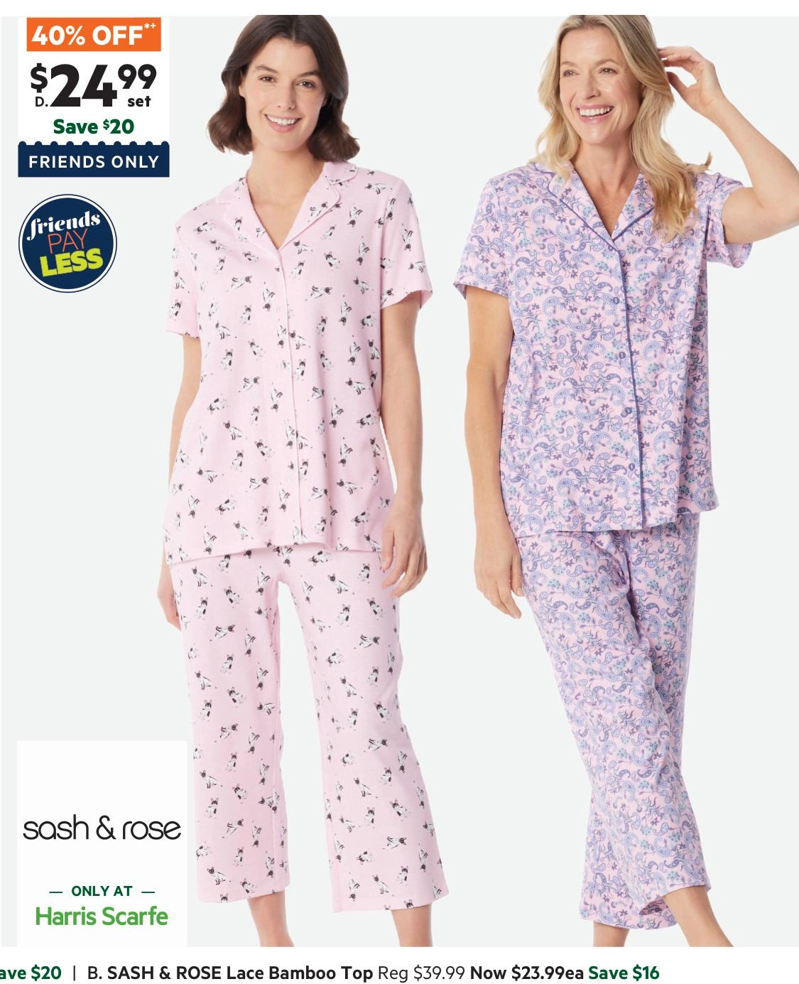 Sash & Rose Women's Cotton Interlock Pyjama Set Pink Print