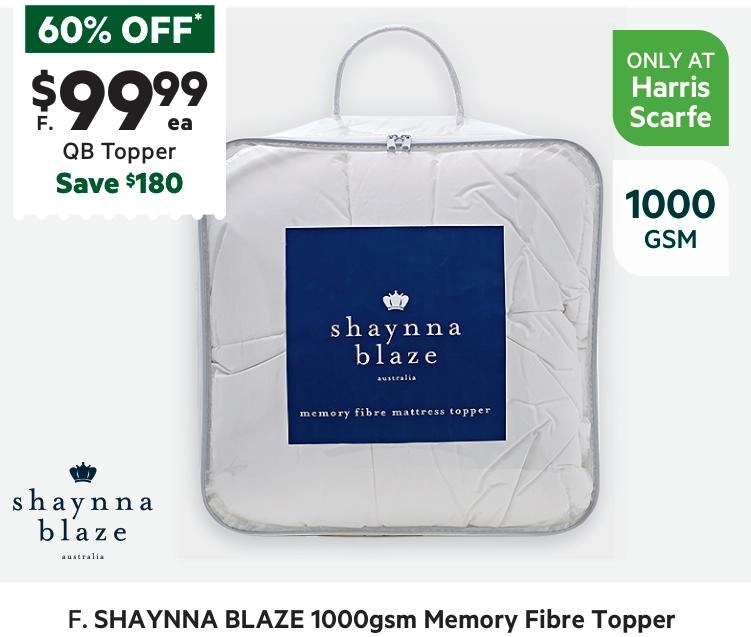 Shaynna Blaze 1000 GSM Memory Fibre Mattress Topper Queen