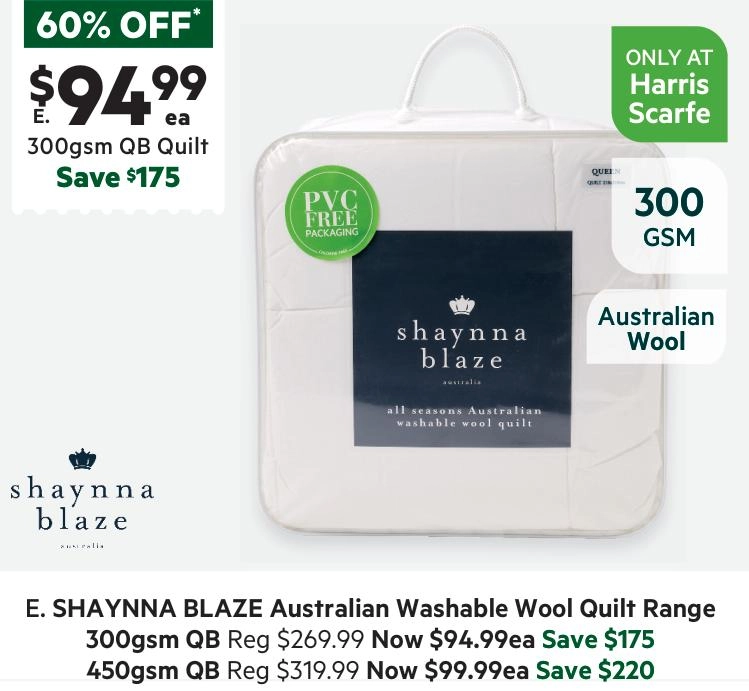 Shaynna Blaze 300 GSM Australian Washable Wool Quilt White Queen