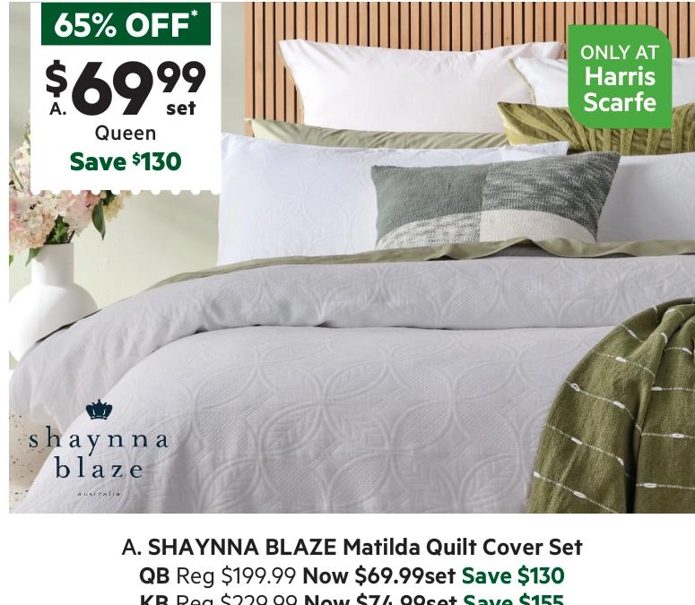 Shaynna Blaze Matilda Quilt Cover Set White