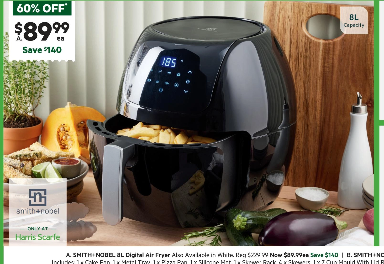 Smith + Nobel 8L Digital Air Fryer Black SN-KAF-8441