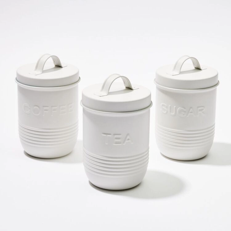 Smith + Nobel Metal Tea Coffee Sugar Canister Set Almond