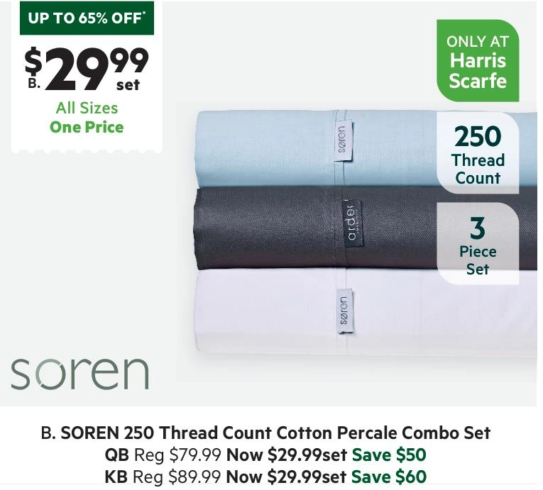 Soren 250 Thread Count Cotton Percale Combo Set Blue