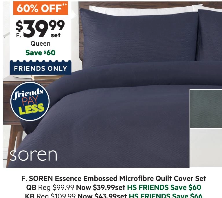 Soren Essence Embossed Microfibre Quilt Cover Set Blue