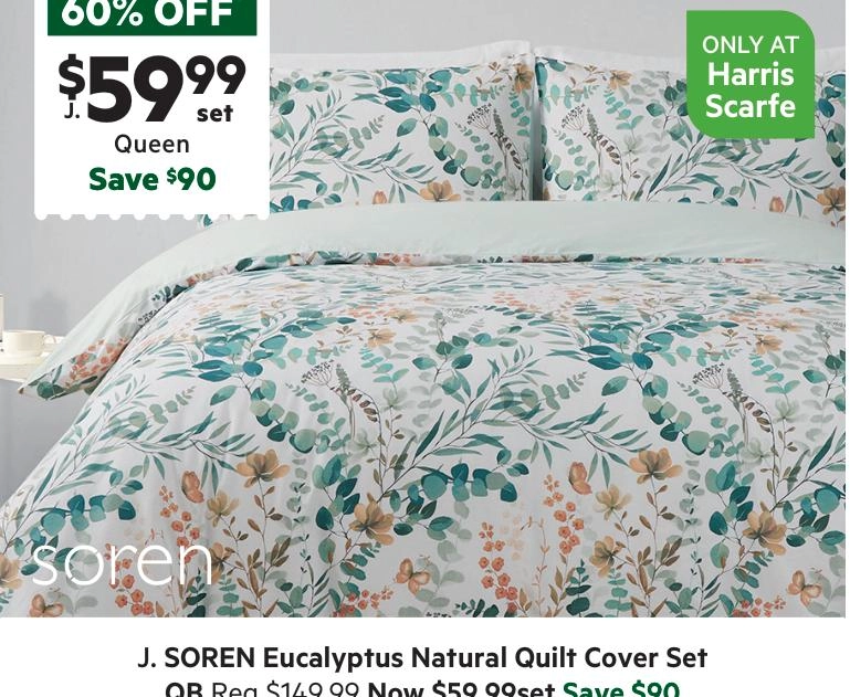 Soren Eucalyptus 250 Thread Count Quilt Cover Set Multicoloured Print