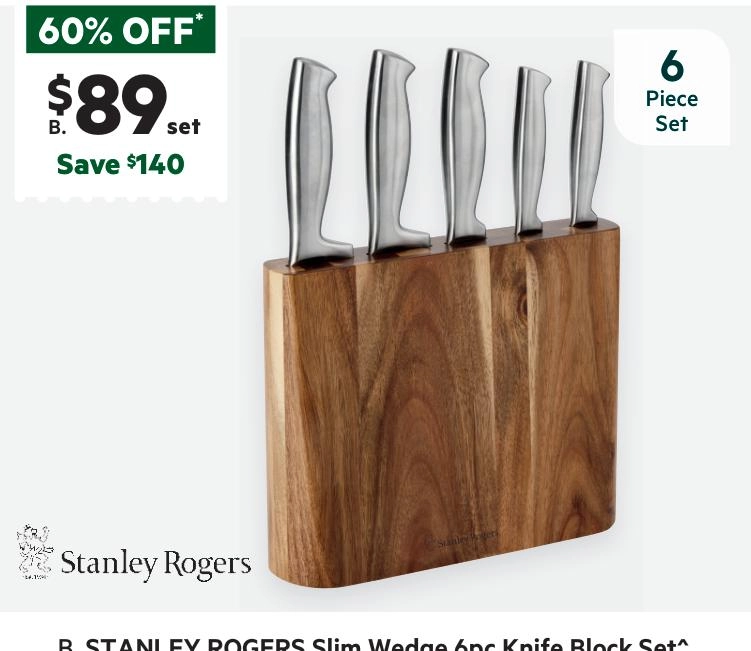 Stanley Rogers Slim Wedge 6-Piece Knife Block