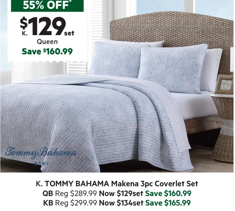 Tommy Bahama Makena 3 Piece Coverlet Set Canal Blue Queen