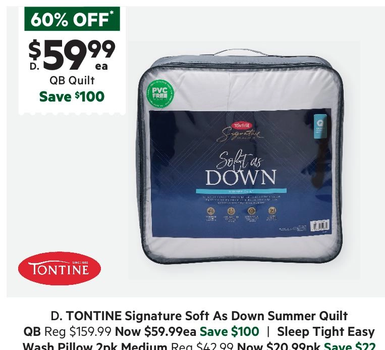 Tontine Signature Soft As Down Summer Quilt White Queen