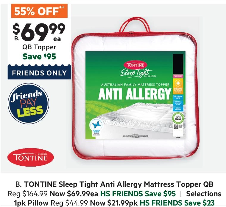 Tontine SleepTight Anti Allergy Mattress Topper Queen