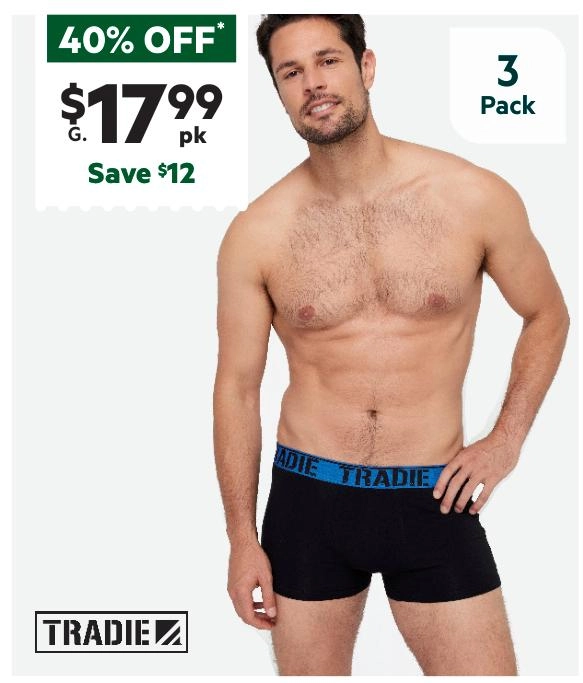 Tradie Black Men's Trunk 3 Pack Black & Fluro Lime