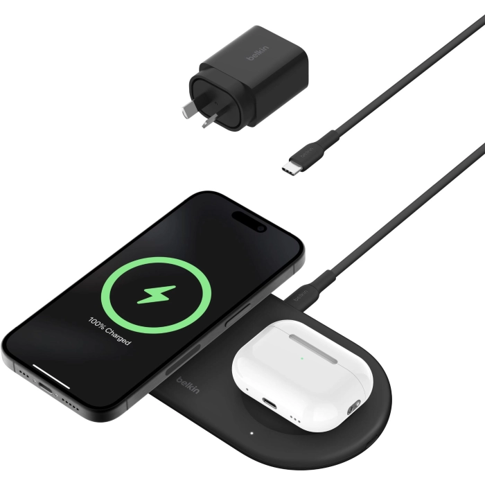 Belkin BoostCharge Pro Qi2 2-in1 Magnetic Wireless Charging Pad (Black)