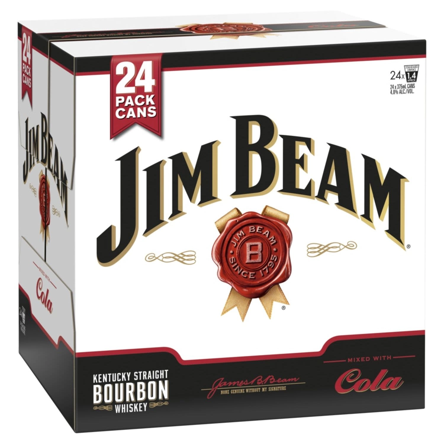 Jim Beam White & Cola Can 375ml 24 Pack Cube