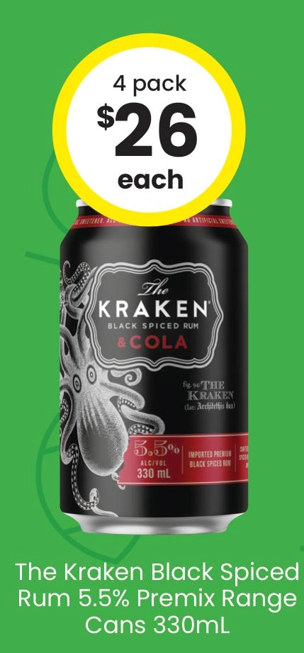 Kraken Spiced Rum & Cola Can 330ml 4 Pack