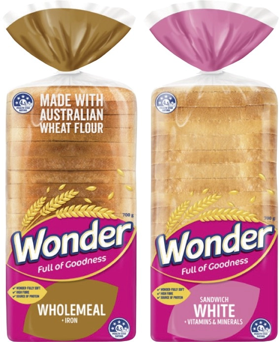 Wonder White or Wholemeal Bread 680-700g Selected Varieties