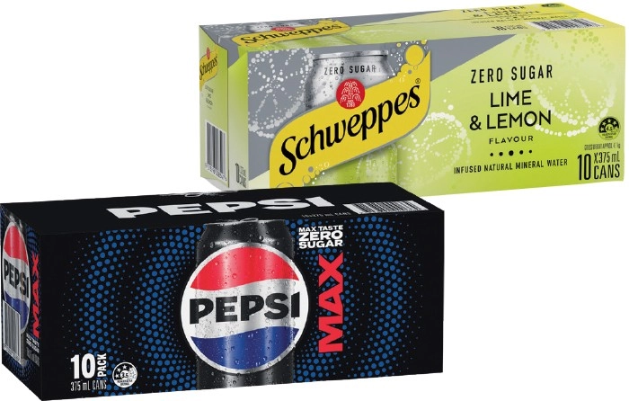 Pepsi, Solo or Schweppes Infused Natural Mineral Water 10x375mL Selected Varieties