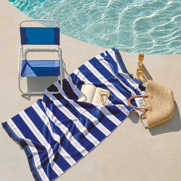 Aegean Navy Stripe Large Beach Towel by Pillow Talk