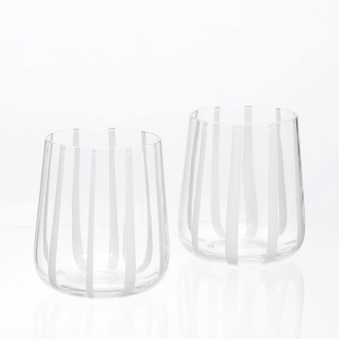 Atlas White Stripe Glass Tumblers Set of 2 by M.U.S.E.