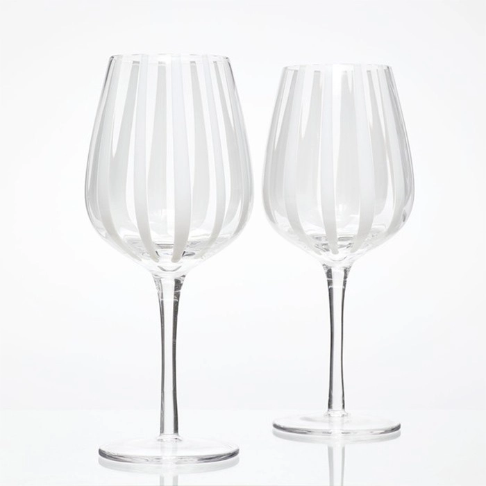 Atlas White Stripe Wine Glasses Set of 2 by M.U.S.E.