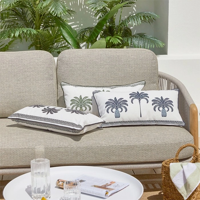 Halycon Palm with Border Oblong Outdoor Cushion by Pillow Talk