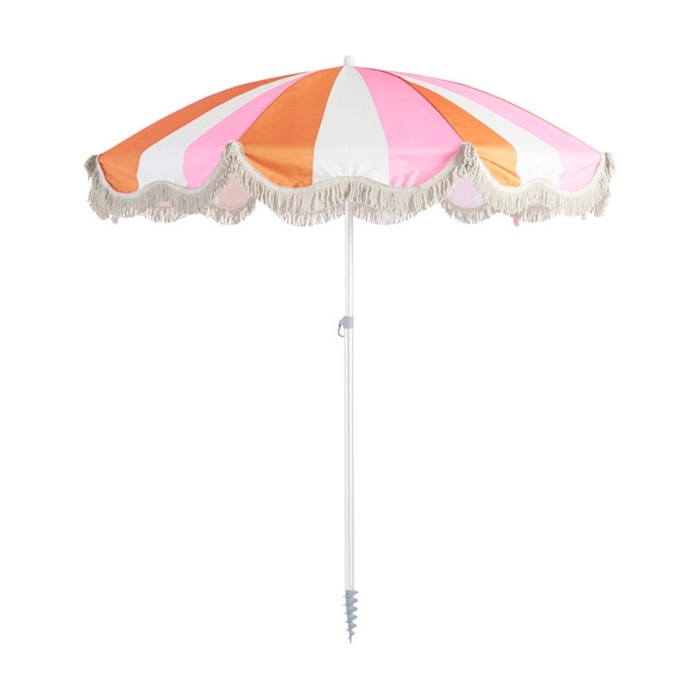 Selena Stripe Scalloped Fringed Beach Umbrella by Pillow Talk