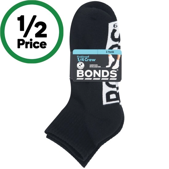 Bonds Men's Socks 1/4 Crew Sports Assorted Pk 3