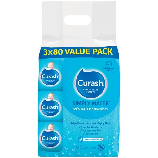 Curash Baby Water Wipes 3 x Pk 80