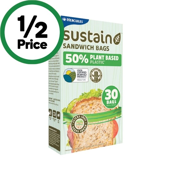 Hercules Sustain Plant Sandwich Bag Pk 30 or Snack Bag Pk 40