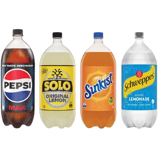 Pepsi, Solo, Sunkist or Schweppes Lemonade Soft Drink Varieties 2 Litre