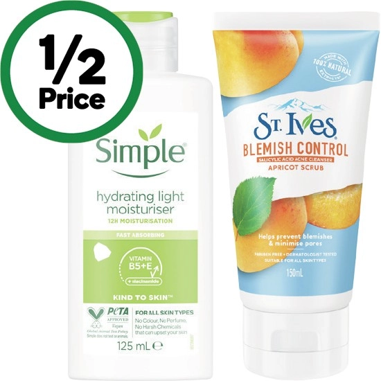 Simple Hydrating Light Moisturiser 125ml or St Ives Facial Scrub 150ml