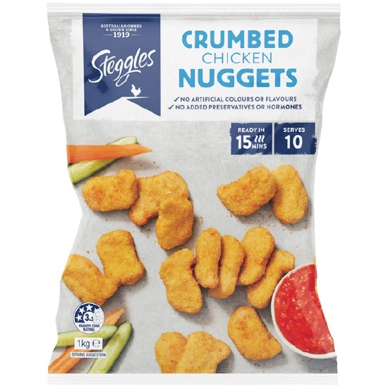 Steggles Chicken Crumbed Nuggets or Tempura Pops 1 kg – From the Freezer