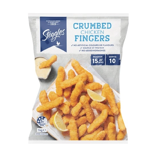 Steggles Chicken Dino Snacks, Tenders, Fingers, Tempura Nuggets or Hot Wing Nibbles 1 kg