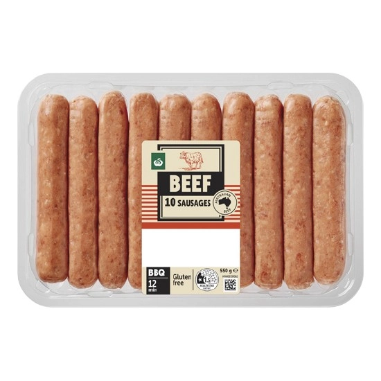 Woolworths Beef Sausages 550g Pk 10