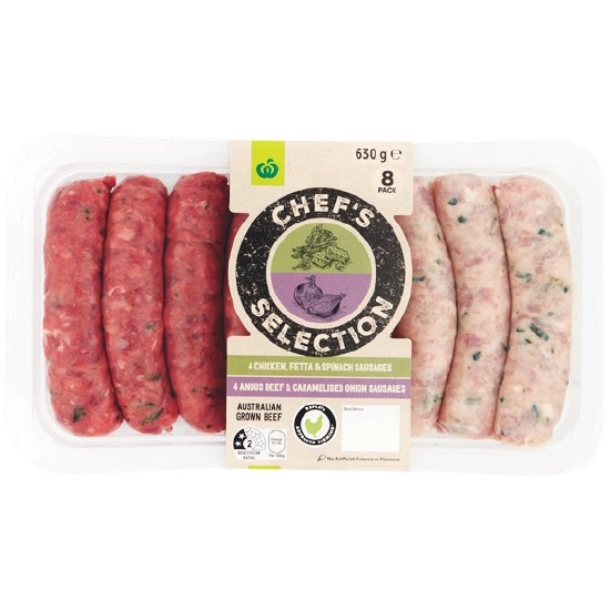 Woolworths Chef's Selection Variety Sausages 630g Pk 8 – From the Meat Dept