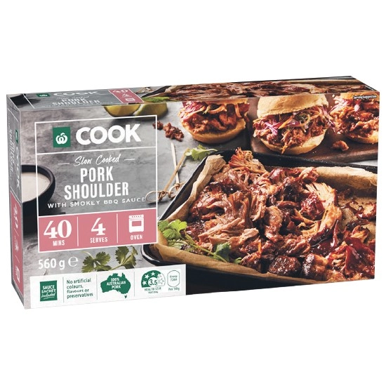 Woolworths COOK Slow Cooked Pork Shoulder with Smokey BBQ Sauce 560g