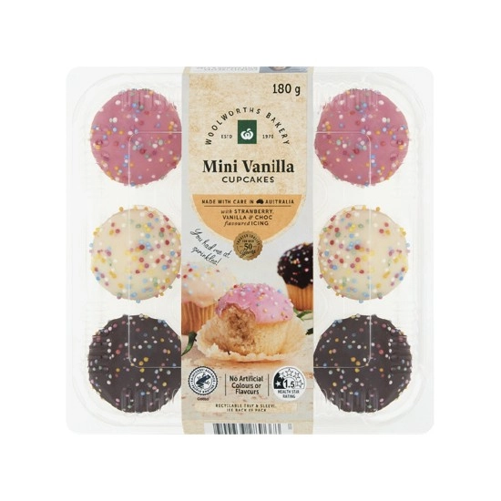 Woolworths Mini Vanilla Iced Cupcakes Pk 9