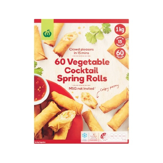 Woolworths Vegetable Cocktail Spring Rolls 1 kg Pk 60 – From the Freezer