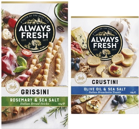 Always Fresh Grissini or Crustini Crackers 120g-125g