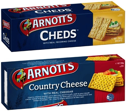 Arnott's Cheds or Country Cheese Crackers 250g