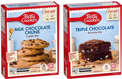 Betty Crocker Baking Triple Chocolate Brownie Mix 500g or Choc Chunk Cookie Mix 485g